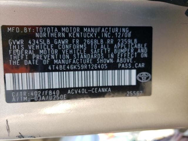 Photo 10 from auction – 2009 TOYOTA CAMRY BASE with VIN 4T4BE46K59R126405