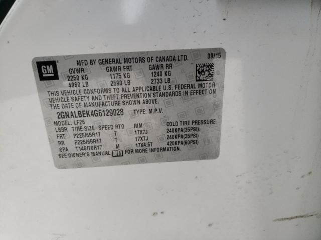 Photo 10 from auction – 2016 CHEVROLET EQUINOX LS with VIN 2GNALBEK4G6129028