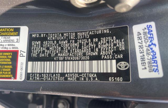 Photo 10 from auction – 2013 TOYOTA CAMRY L with VIN 4T1BF1FK4DU673020