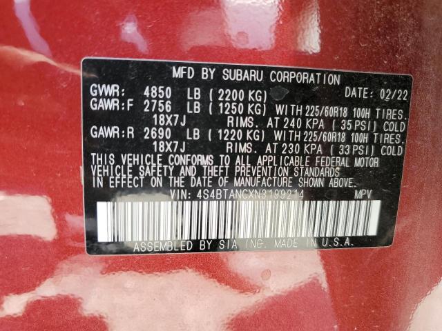 Photo 10 from auction – 2022 SUBARU OUTBACK LI with VIN 4S4BTANCXN3199214