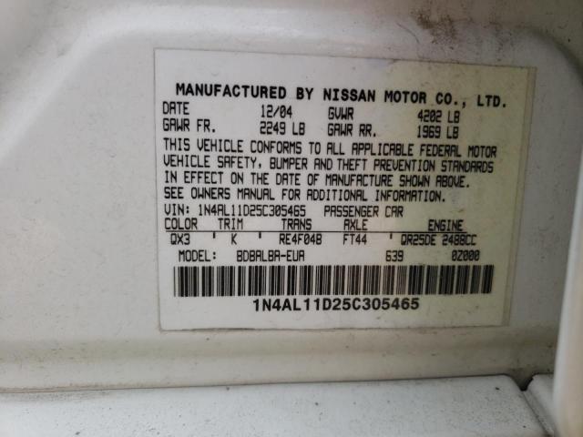 Photo 10 from auction – 2005 NISSAN ALTIMA S with VIN 1N4AL11D25C305465