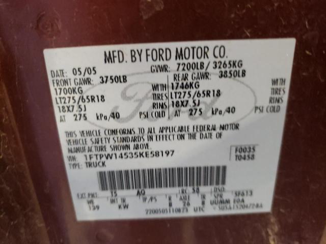 Photo 10 from auction – 2005 FORD F150 SUPER with VIN 1FTPW14535KE58197