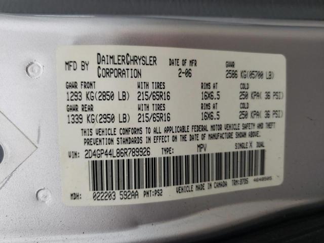 Photo 10 from auction – 2006 DODGE GRAND CARA with VIN 2D4GP44L86R789926
