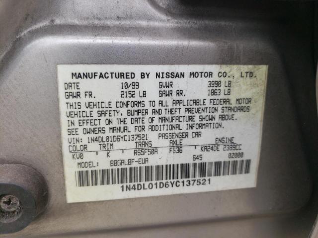 Photo 10 from auction – 2000 NISSAN ALTIMA XE with VIN 1N4DL01D6YC137521