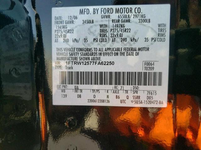 Photo 10 from auction – 2007 FORD F150 SUPER with VIN 1FTRW12577FA62250