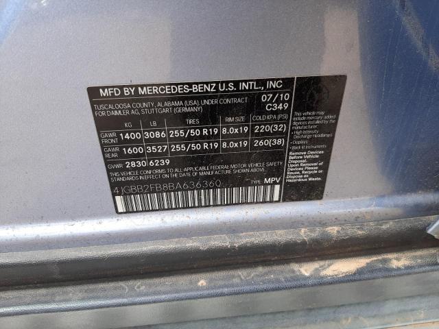 Photo 10 from auction – 2011 MERCEDES-BENZ ML 350 BLU with VIN 4JGBB2FB8BA636360