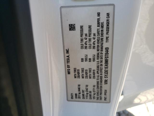 Photo 10 from auction – 2021 TESLA MODEL 3 with VIN 5YJ3E1EA9MF078449