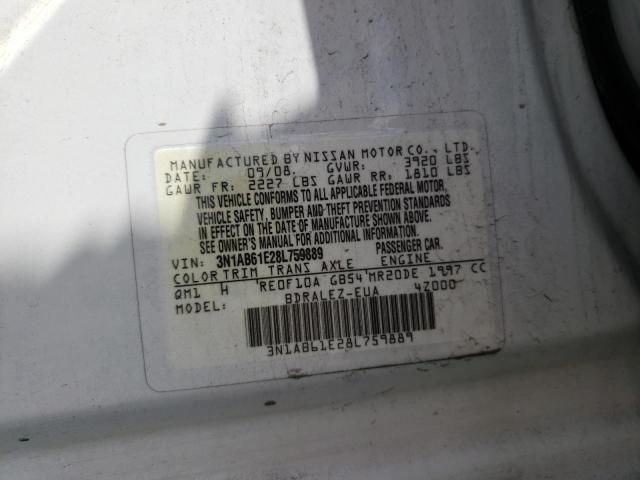 Photo 10 from auction – 2008 NISSAN SENTRA 2.0 with VIN 3N1AB61E28L759889