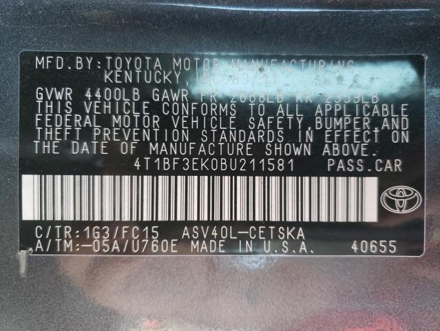 Photo 10 from auction – 2011 TOYOTA CAMRY BASE with VIN 4T1BF3EK0BU211581