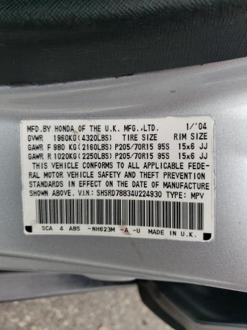 Photo 10 from auction – 2004 HONDA CR-V EX with VIN SHSRD78834U224930