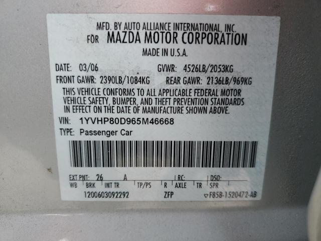 Photo 10 from auction – 2006 MAZDA 6 S with VIN 1YVHP80D965M46668