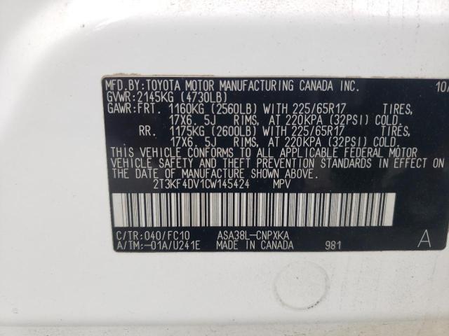 Photo 10 from auction – 2012 TOYOTA RAV4 with VIN 2T3KF4DV1CW145424