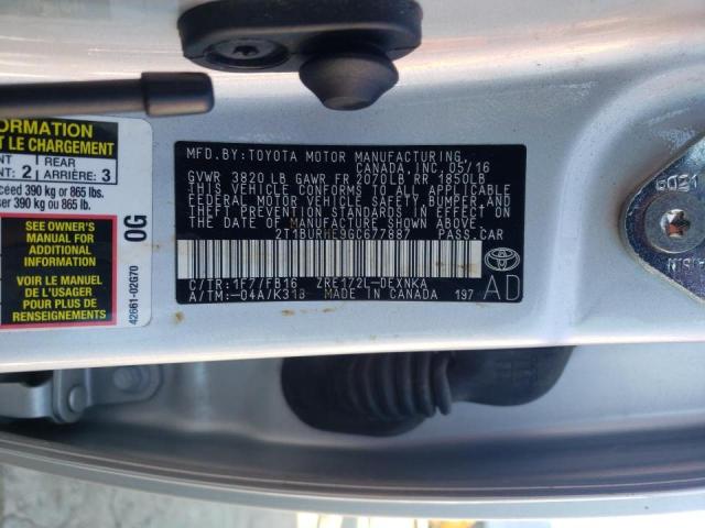 Photo 10 from auction – 2016 TOYOTA COROLLA L with VIN 2T1BURHE9GC677887