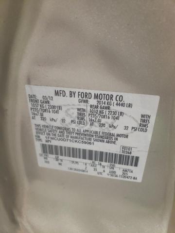 Photo 10 from auction – 2012 FORD ESCAPE XLT with VIN 1FMCU0D71CKC59061