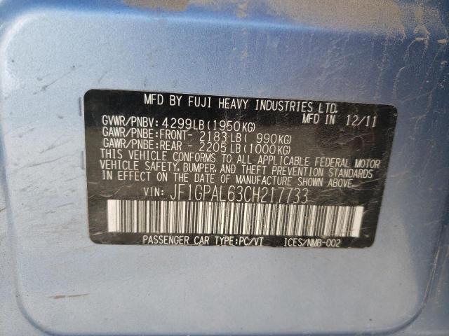 Photo 10 from auction – 2012 SUBARU IMPREZA SP with VIN JF1GPAL63CH217733