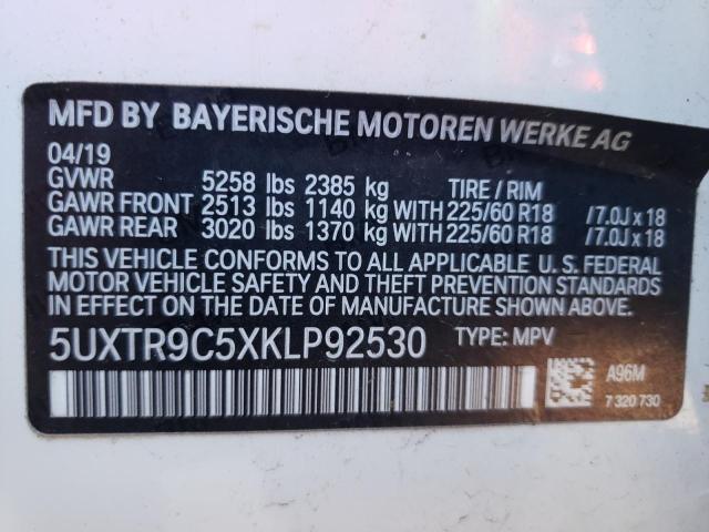 Photo 10 from auction – 2019 BMW X3 XDRIVE3 with VIN 5UXTR9C5XKLP92530