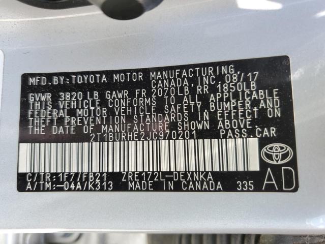Zdjęcie 10 z aukcji – 2018 TOYOTA COROLLA L z VIN 2T1BURHE2JC970201