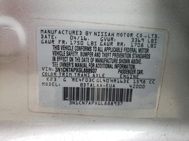 Photo 10 from auction – 2016 NISSAN VERSA with VIN 3N1CN7APXGL888937