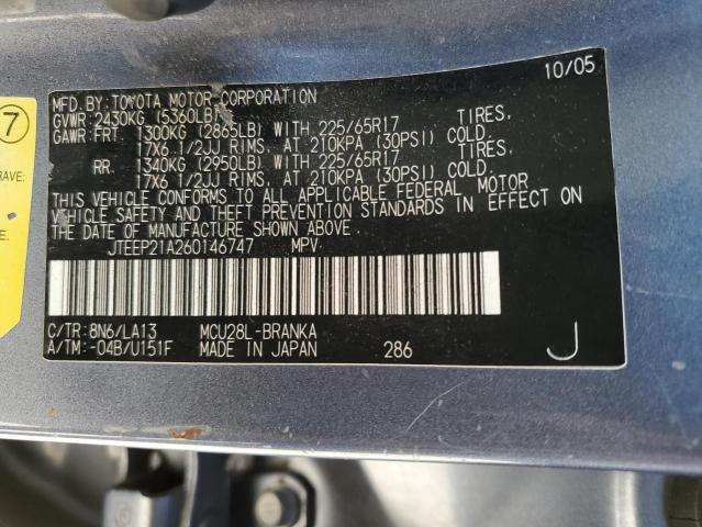 Photo 10 from auction – 2006 TOYOTA HIGHLANDER with VIN JTEEP21A260146747