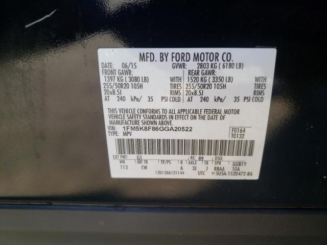 Photo 10 from auction – 2016 FORD EXPLORER L with VIN 1FM5K8F86GGA20522