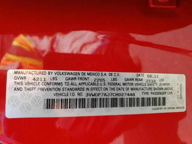 Photo 10 from auction – 2012 VOLKSWAGEN JETTA 2.5 with VIN 3VWDP7AJ7CM027448