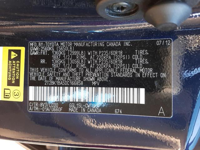 Photo 10 from auction – 2013 LEXUS RX 350 BAS with VIN 2T2BK1BA5DC166858