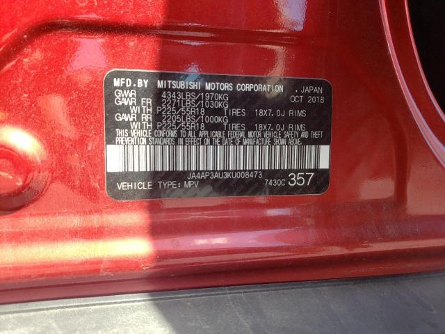 Photo 10 from auction – 2019 MITSUBISHI OUTLANDER with VIN JA4AP3AU3KU008473
