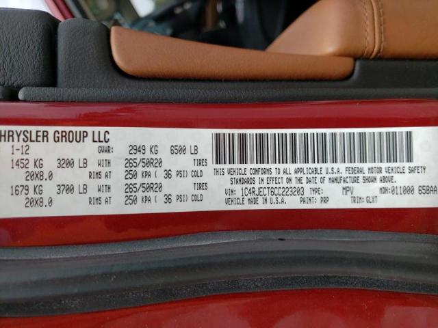 Photo 10 from auction – 2012 JEEP GRAND CHER with VIN 1C4RJECT6CC223203