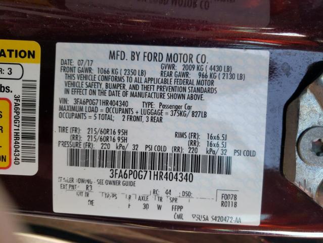 Photo 10 from auction – 2017 FORD FUSION S with VIN 3FA6P0G71HR404340