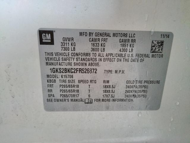 Photo 10 from auction – 2015 GMC YUKON SLT with VIN 1GKS2BKC2FR526872