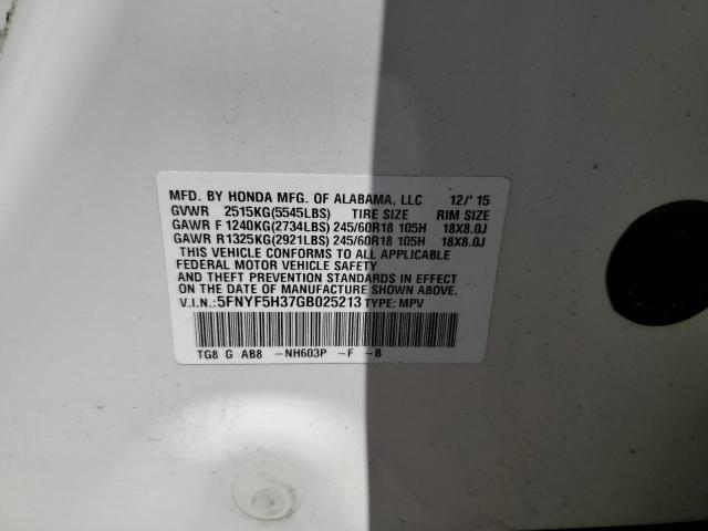 Photo 10 from auction – 2016 HONDA PILOT EX with VIN 5FNYF5H37GB025213