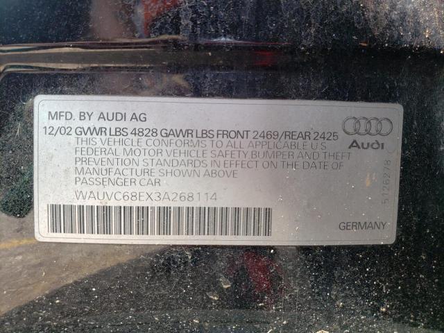 Photo 10 from auction – 2003 AUDI A4 1.8T AV with VIN WAUVC68EX3A268114