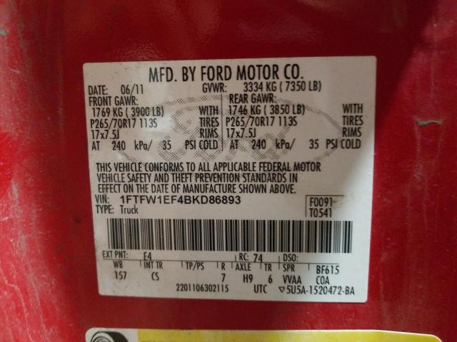 Photo 10 from auction – 2011 FORD F150 SUPER with VIN 1FTFW1EF4BKD86893