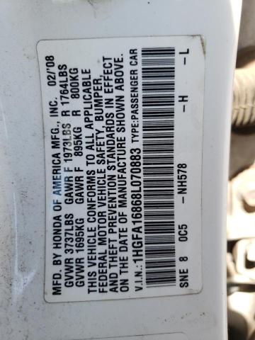 Photo 10 from auction – 2008 HONDA CIVIC EX with VIN 1HGFA16868L070883