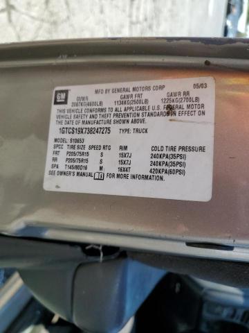 Photo 10 from auction – 2003 GMC SONOMA with VIN 1GTCS19X738247275