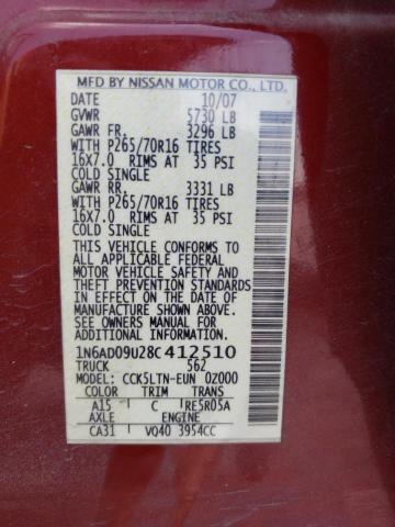 Photo 10 from auction – 2008 NISSAN FRONTIER C with VIN 1N6AD09U28C412510