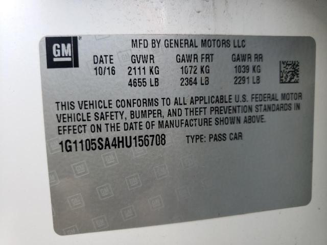 Photo 10 from auction – 2017 CHEVROLET IMPALA LT with VIN 1G1105SA4HU156708