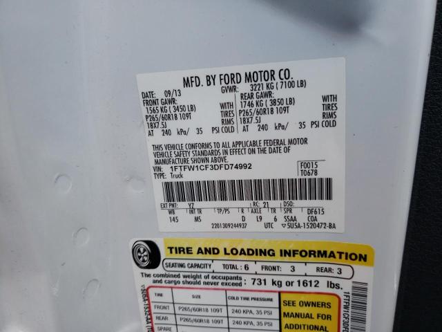 Photo 10 from auction – 2013 FORD F150 SUPER with VIN 1FTFW1CF3DFD74992