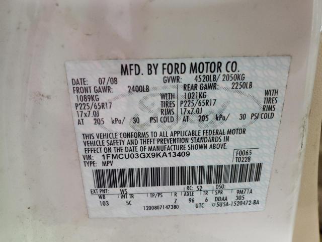 Photo 10 from auction – 2009 FORD ESCAPE XLT with VIN 1FMCU03GX9KA13409