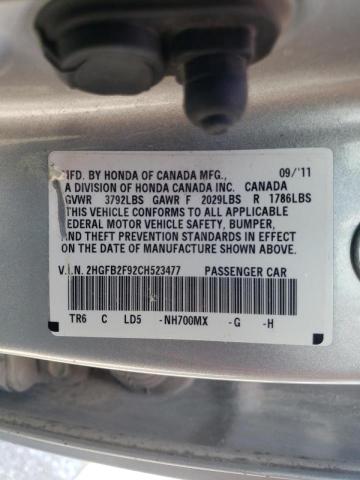Photo 10 from auction – 2012 HONDA CIVIC EXL with VIN 2HGFB2F92CH523477