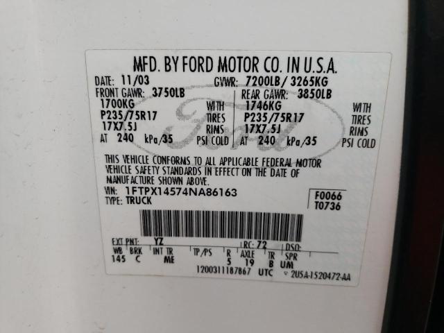 Photo 10 from auction – 2004 FORD F150 with VIN 1FTPX14574NA86163