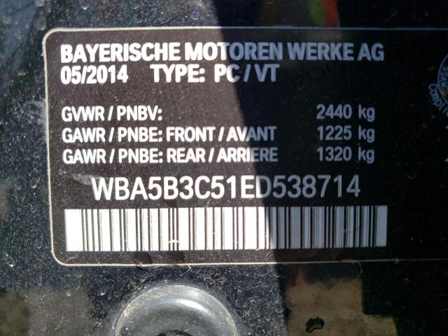 Photo 10 from auction – 2014 BMW 535 XI with VIN WBA5B3C51ED538714