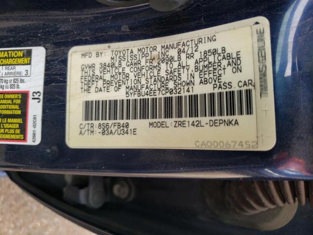 Photo 10 from auction – 2012 TOYOTA COROLLA BA with VIN 5YFBU4EE7CP032141