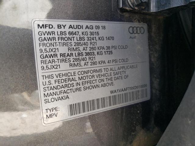 Photo 10 from auction – 2019 AUDI Q7 PRESTIG with VIN WA1VAAF7XKD010036