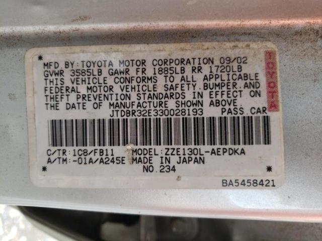 Photo 10 from auction – 2003 TOYOTA COROLLA CE with VIN JTDBR32E330028193