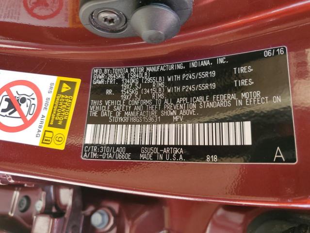 Photo 10 from auction – 2016 TOYOTA HIGHLANDER with VIN 5TDYKRFH8GS159631