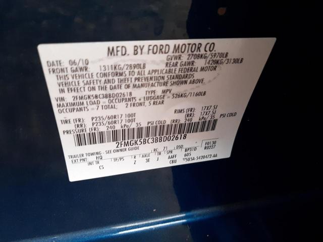 Photo 10 from auction – 2011 FORD FLEX SE with VIN 2FMGK5BC3BBD02618