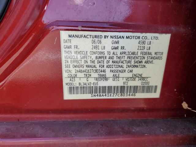 Photo 10 from auction – 2007 NISSAN MAXIMA with VIN 1N4BA41E27C803446