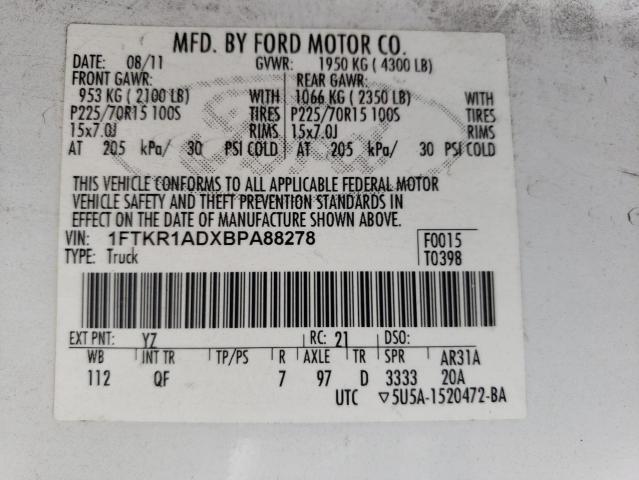 Photo 10 from auction – 2011 FORD RANGER with VIN 1FTKR1ADXBPA88278