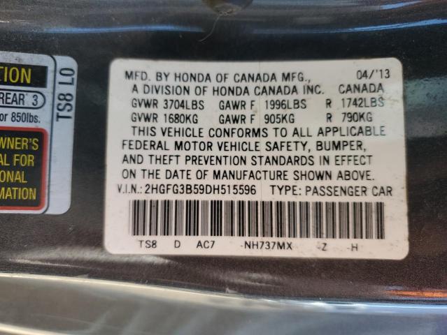Photo 10 from auction – 2013 HONDA CIVIC LX with VIN 2HGFG3B59DH515596